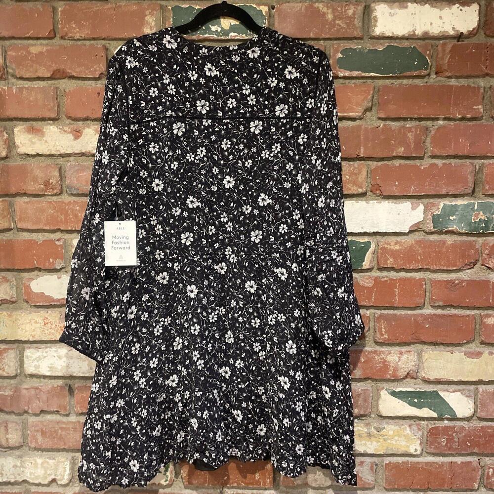 ABLE able naomi flowy mini dress black white floral print size 1X NWT $148 msrp - Picture 8 of 10
